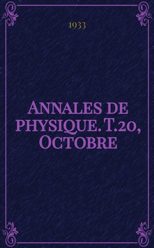 Annales de physique. T.20, Octobre