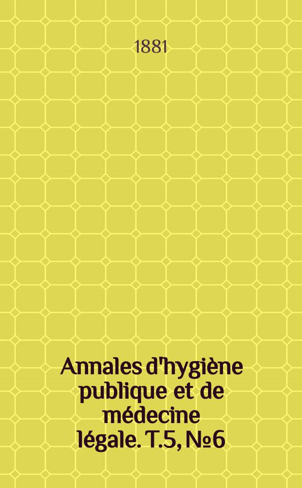Annales d'hygiène publique et de médecine légale. T.5, №6