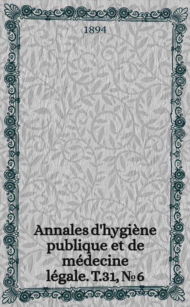 Annales d'hygiène publique et de médecine légale. T.31, №6