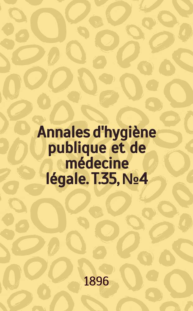 Annales d'hygiène publique et de médecine légale. T.35, №4