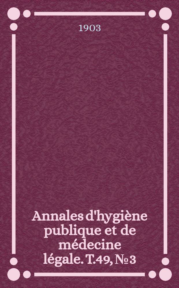 Annales d'hygiène publique et de médecine légale. T.49, №3