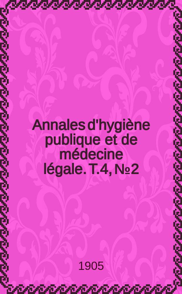 Annales d'hygiène publique et de médecine légale. T.4, №2