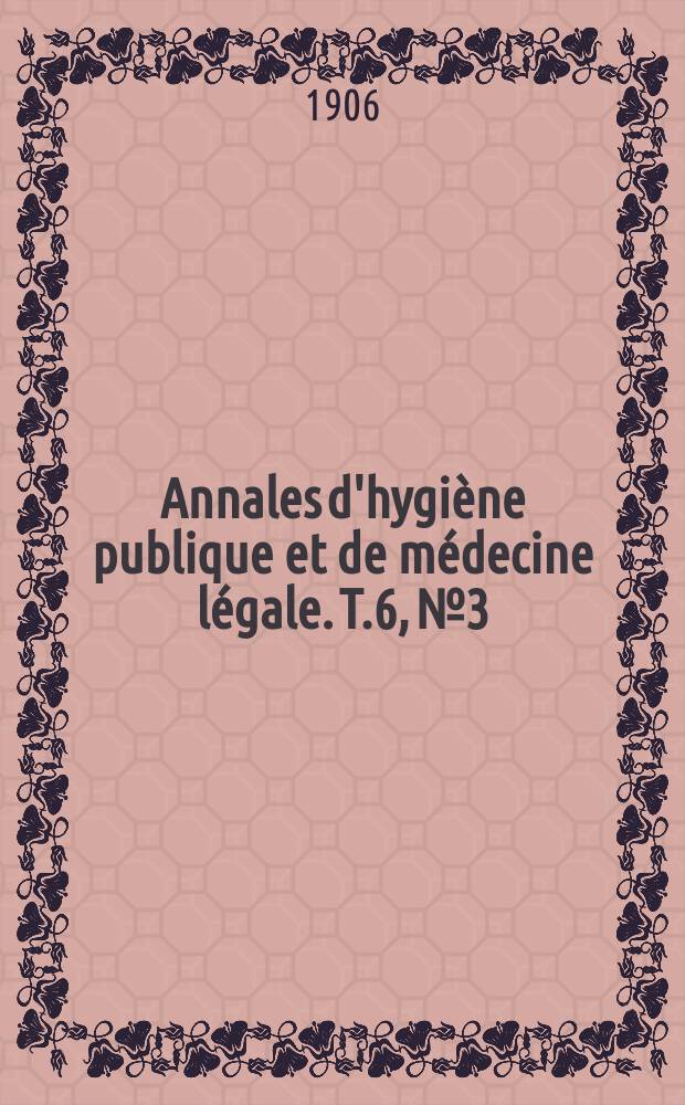 Annales d'hygiène publique et de médecine légale. T.6, №3