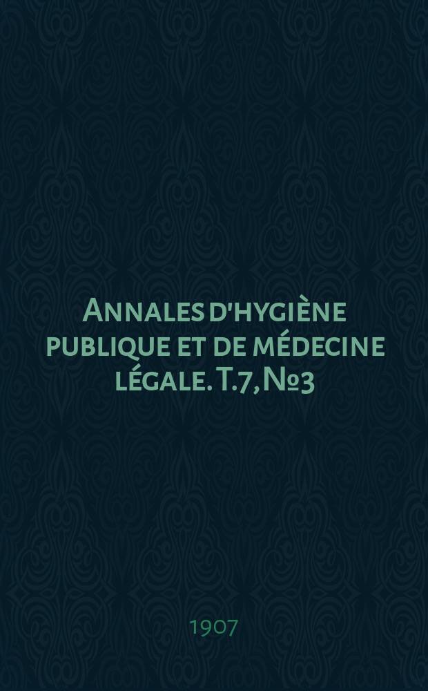 Annales d'hygiène publique et de médecine légale. T.7, №3