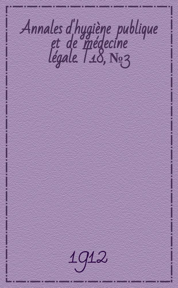 Annales d'hygiène publique et de médecine légale. T.18, №3