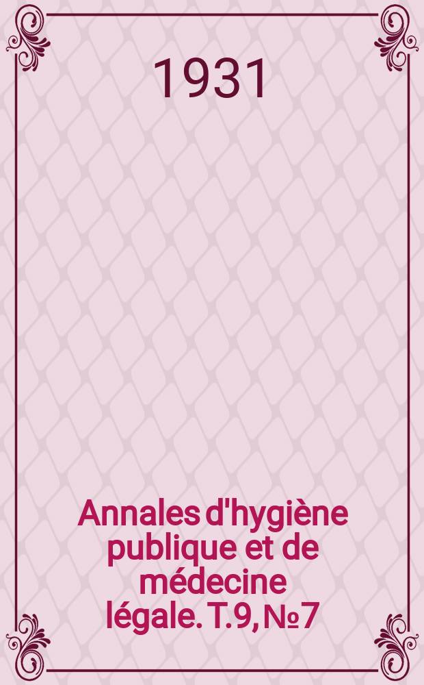 Annales d'hygiène publique et de médecine légale. T.9, №7