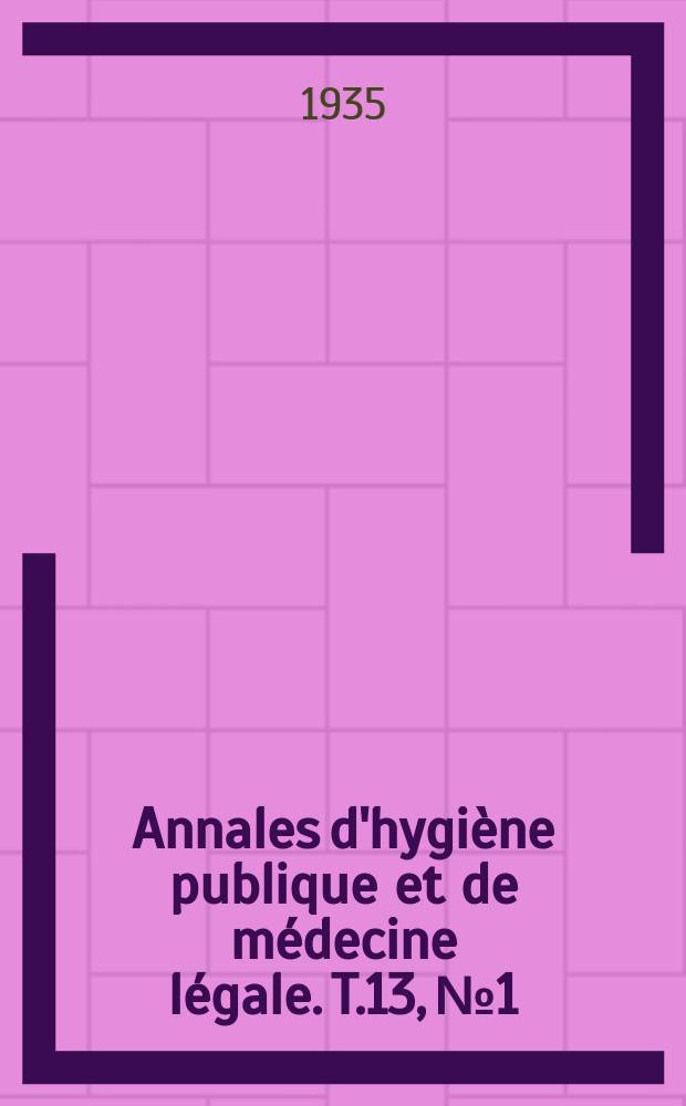 Annales d'hygiène publique et de médecine légale. T.13, №1