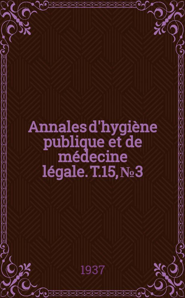 Annales d'hygiène publique et de médecine légale. T.15, №3