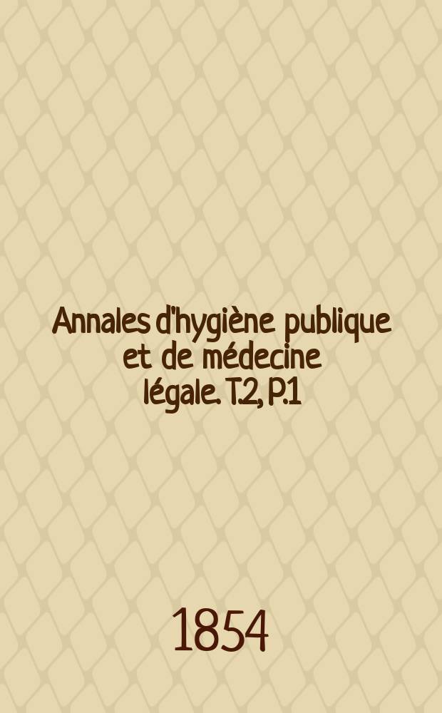 Annales d'hygiène publique et de médecine légale. T.2, P.1