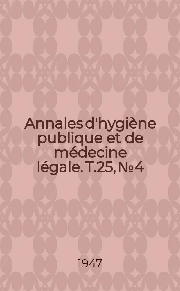 Annales d'hygiène publique et de médecine légale. T.25, №4
