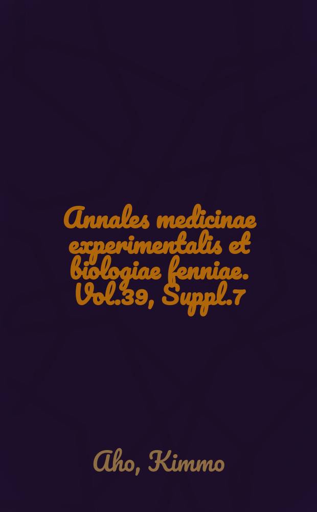 Annales medicinae experimentalis et biologiae fenniae. Vol.39, Suppl.7 : The problem of the antibody nature of the rheumatoid factor