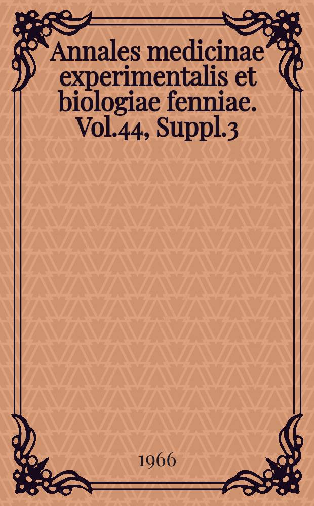 Annales medicinae experimentalis et biologiae fenniae. Vol.44, Suppl.3 : Influence of some drugs on toxicity and rate of metabolism of lidocaine and mepivacaine