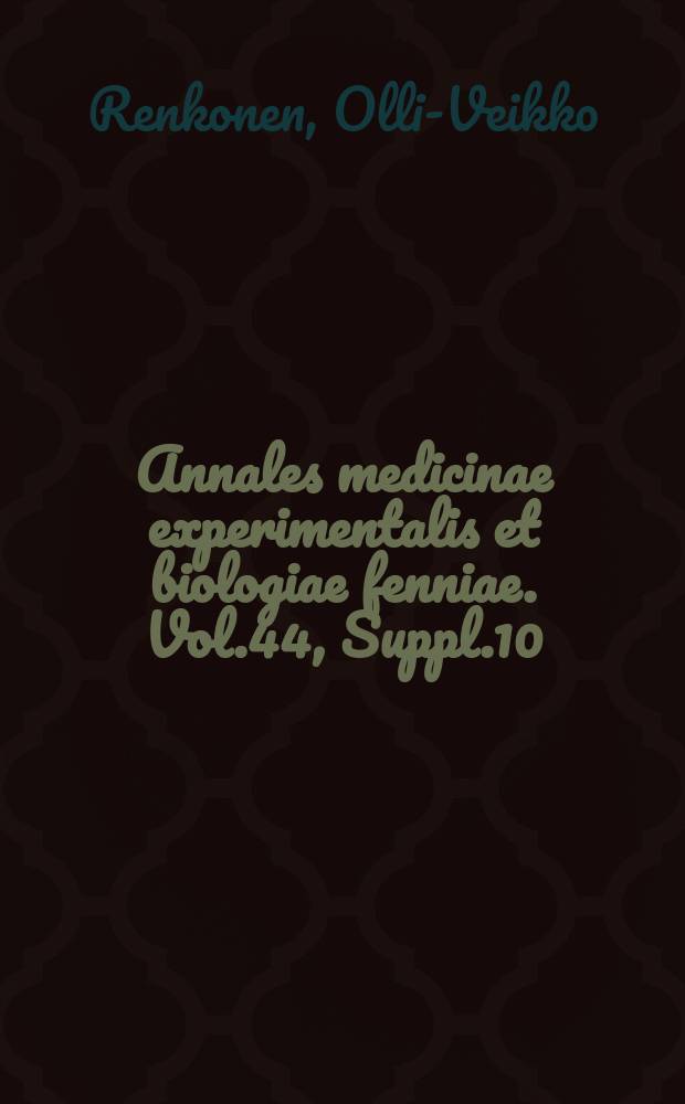 Annales medicinae experimentalis et biologiae fenniae. Vol.44, Suppl.10 : Serum Lipids of labouring mothers and newborn babies