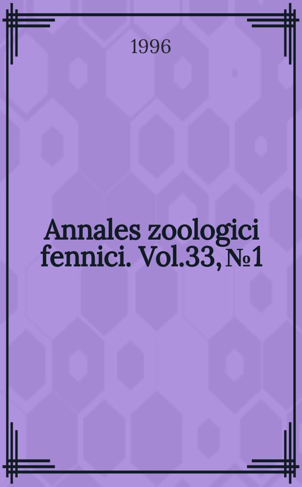 Annales zoologici fennici. Vol.33, №1 : Population biology and conservation of carabid beetle
