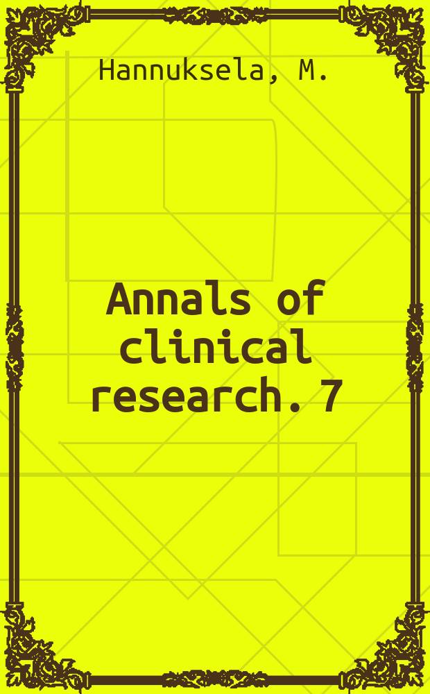 Annals of clinical research. 7 : Erythema nodosur