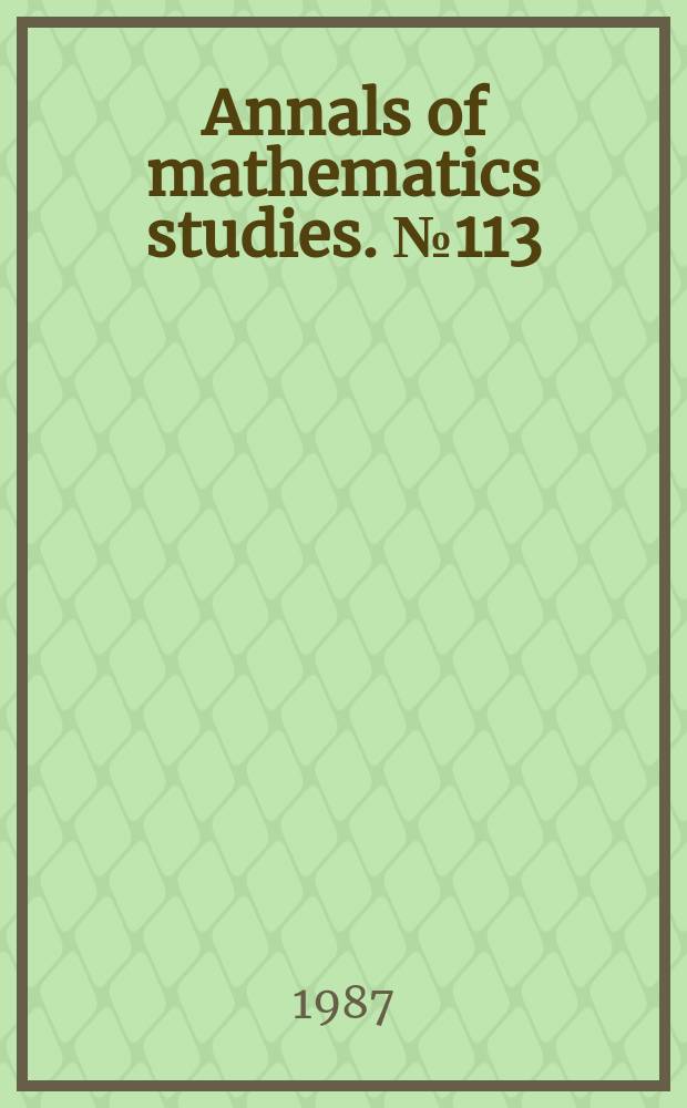 Annals of mathematics studies. №113 : Algebraic topology and algebraic K-theory