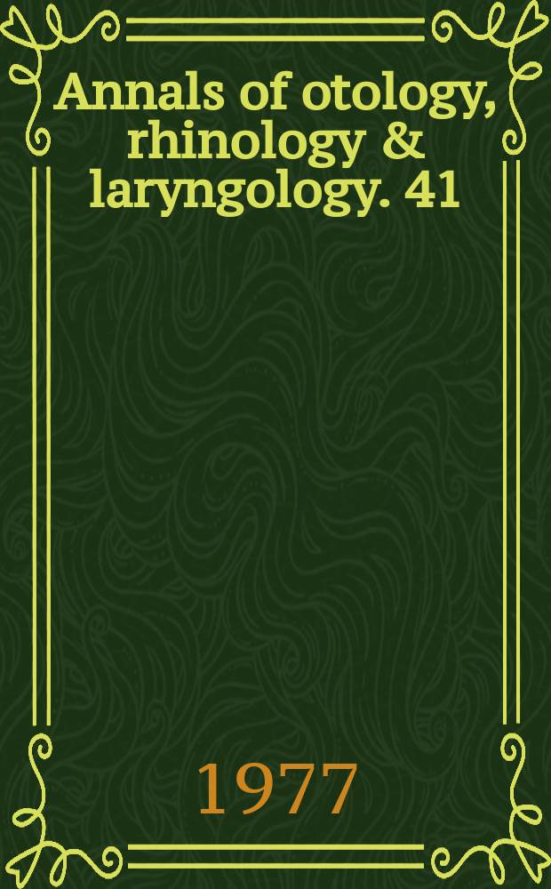 Annals of otology, rhinology & laryngology. 41 : Normal and abnormal middle ear ventilation. Tympanometric patterns found in middle ear