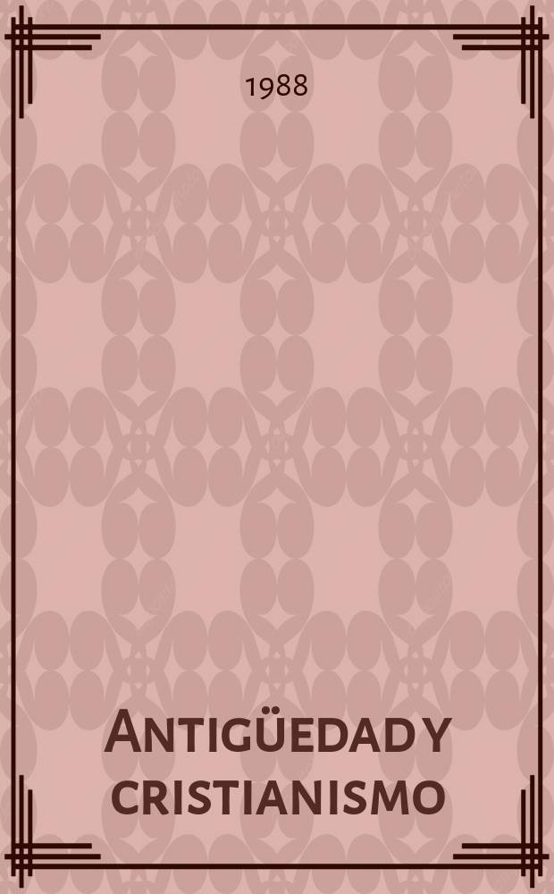 Antig&uuml;edad y cristianismo : monogr. hist. sobre la Antig&uuml;edad Tard&iacute;a. 5 : Arte y poblamiento en el se peninsular durante los &uacute;ltimos siglos de civilizaci&oacute;n romana