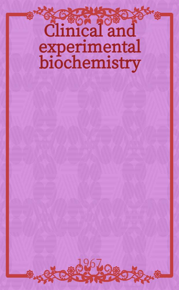 Clinical and experimental biochemistry : Current awareness from Excerpta med. Excerpta med. Sect.29. Vol.20, Index issue : Vol.20, Index issue