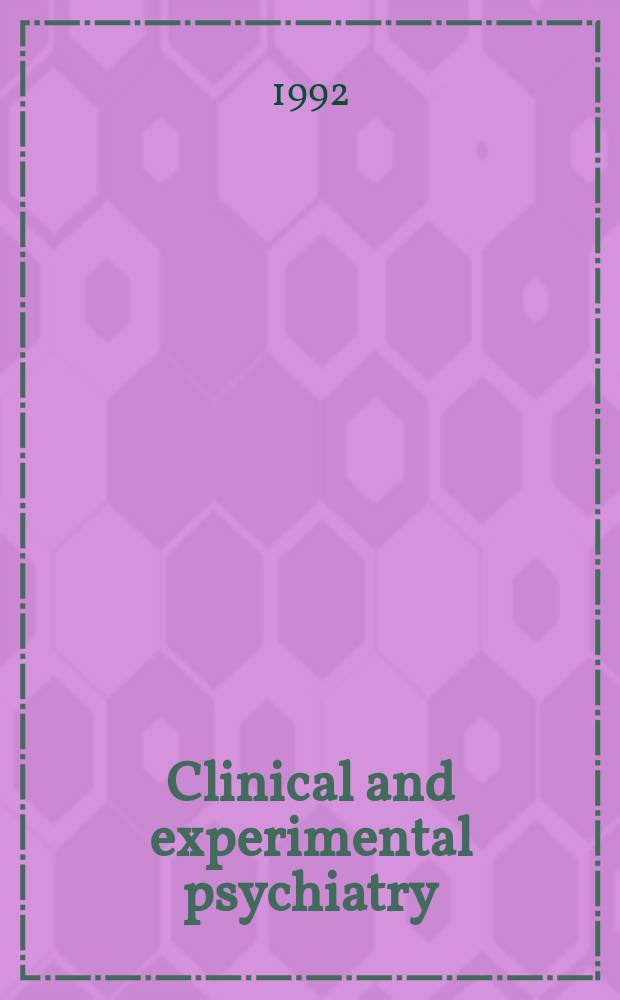 Clinical and experimental psychiatry : Monogr. ser. of the Dep. of psychiatry, A. Einstein college of medicine of Yeshiva Univ. Montefore med. center. №6 : New biological vistas on schizophrenia