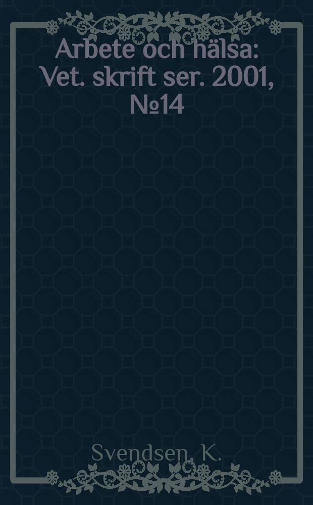 Arbete och hälsa : Vet. skrift ser. 2001, №14 : Hydrogen sulphide