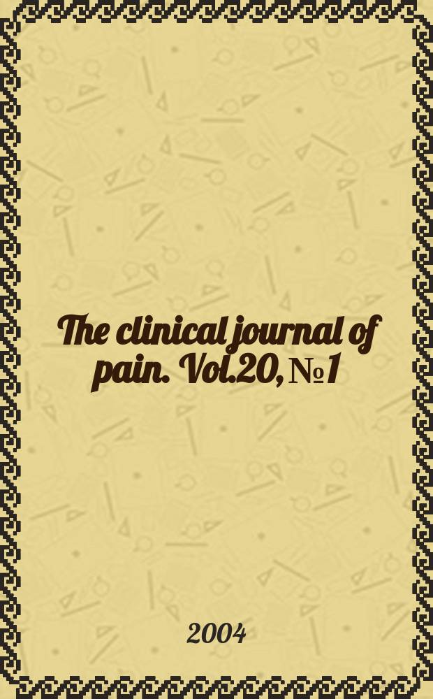 The clinical journal of pain. Vol.20, №1