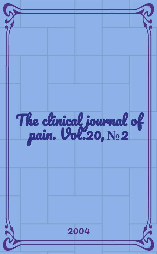 The clinical journal of pain. Vol.20, №2