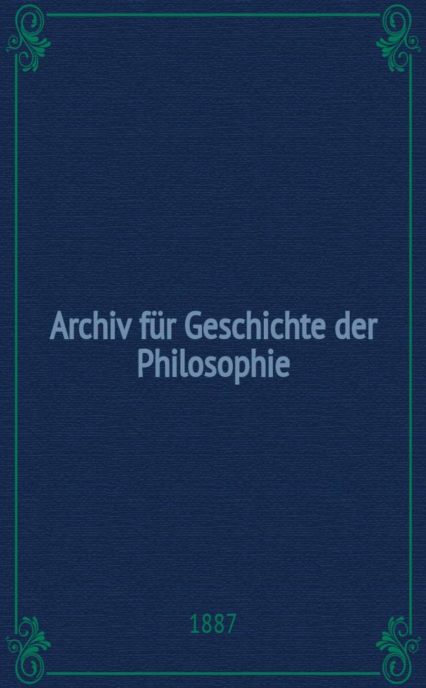 Archiv für Geschichte der Philosophie