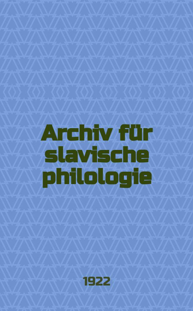 Archiv für slavische philologie