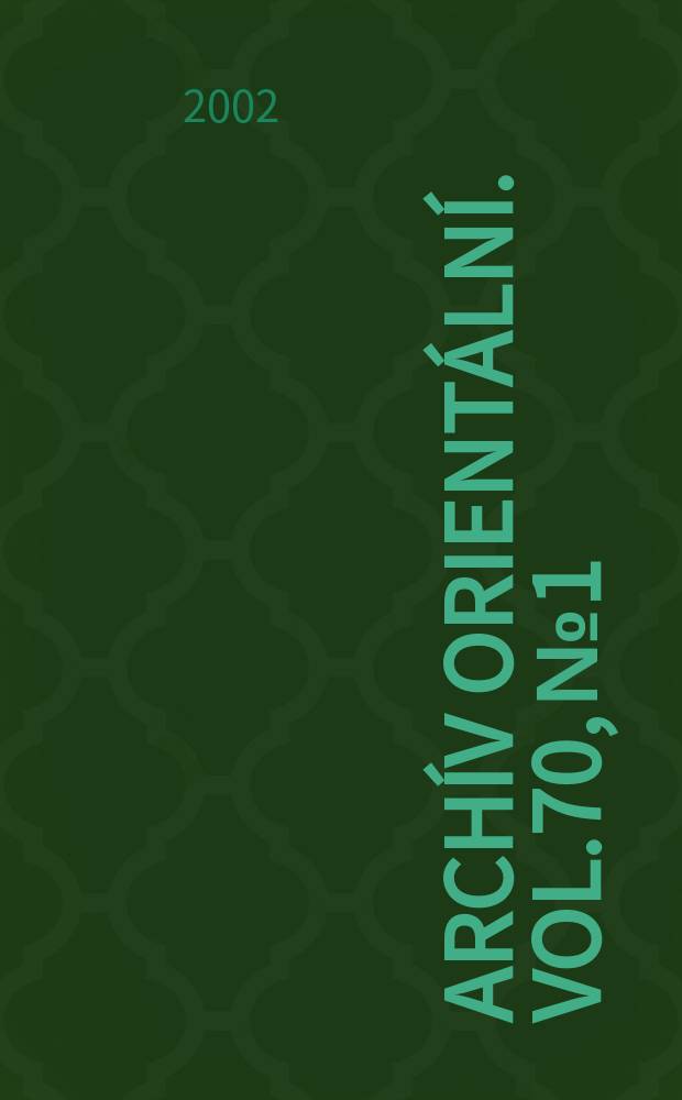 Archív orientální. Vol.70, №1
