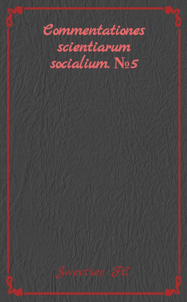 Commentationes scientiarum socialium. №5 : Metropolitan and regional social ecology ...