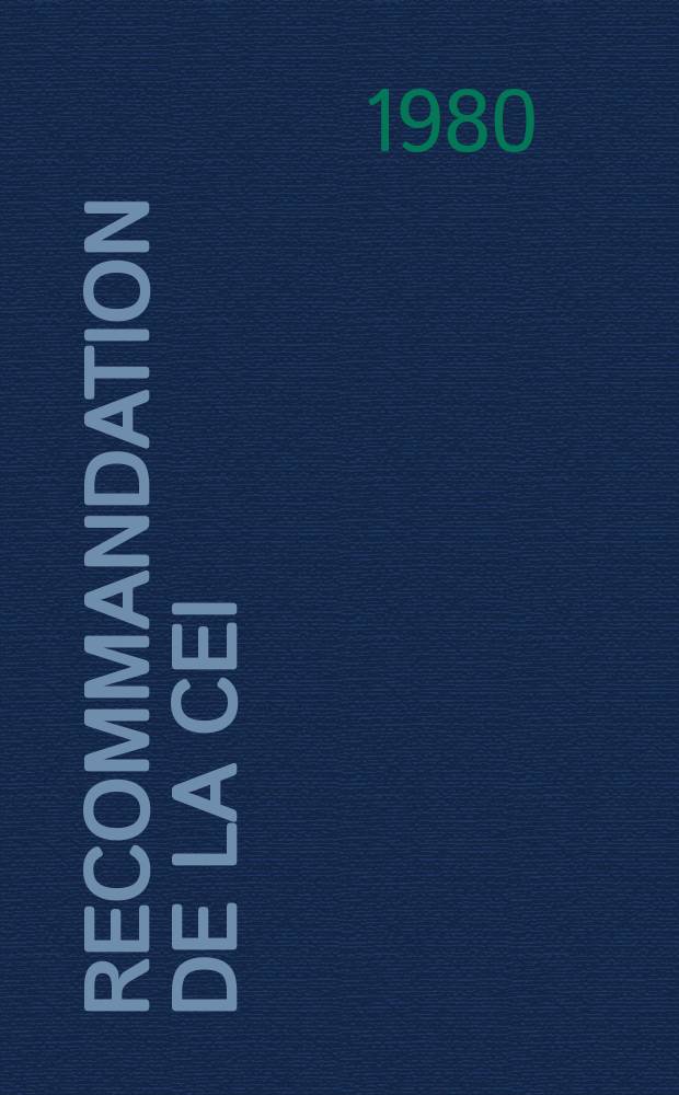 Recommandation de la CEI : Publication. 93 : (Méthodes pour la mesure de la résistivité transversale et de la résistivité superficielle des matériaux isolants électriques solides)