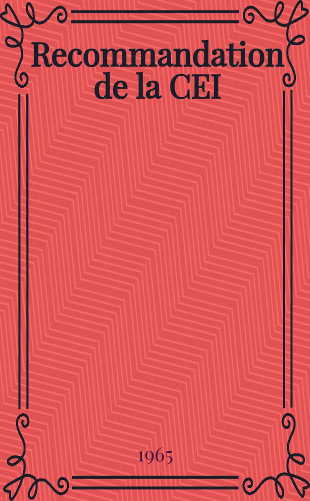 Recommandation de la CEI : Publication : Equipement électrique des machines-outils