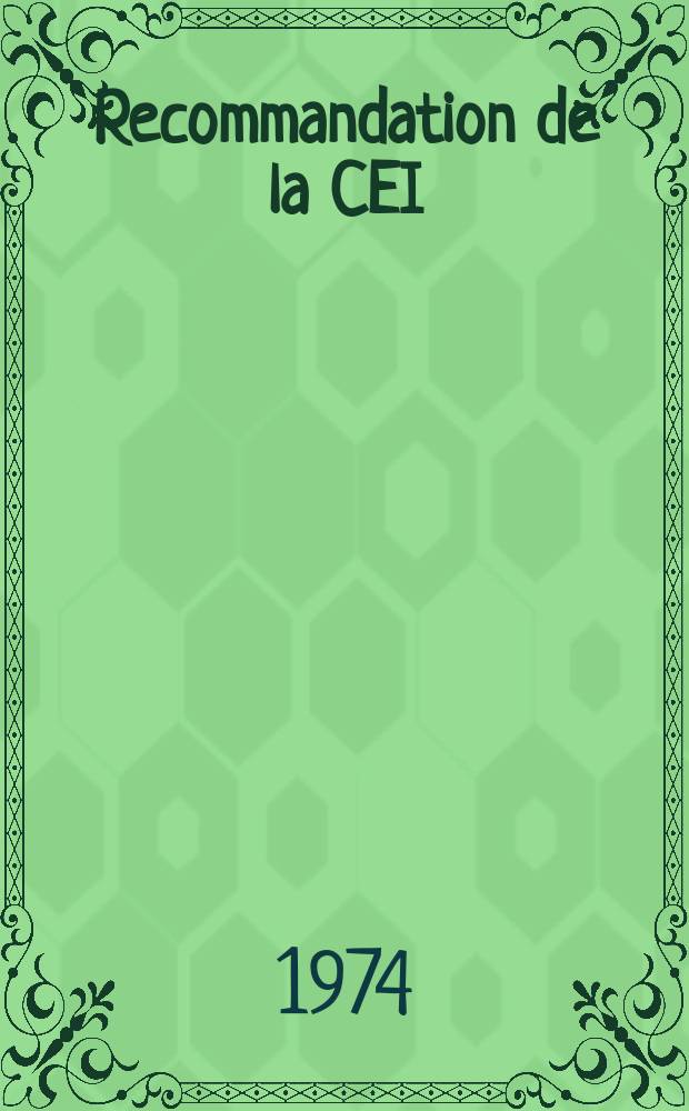 Recommandation de la CEI : Publication : S&eacute;curit&eacute; des appareils &eacute;lectrodomestiques et analogues