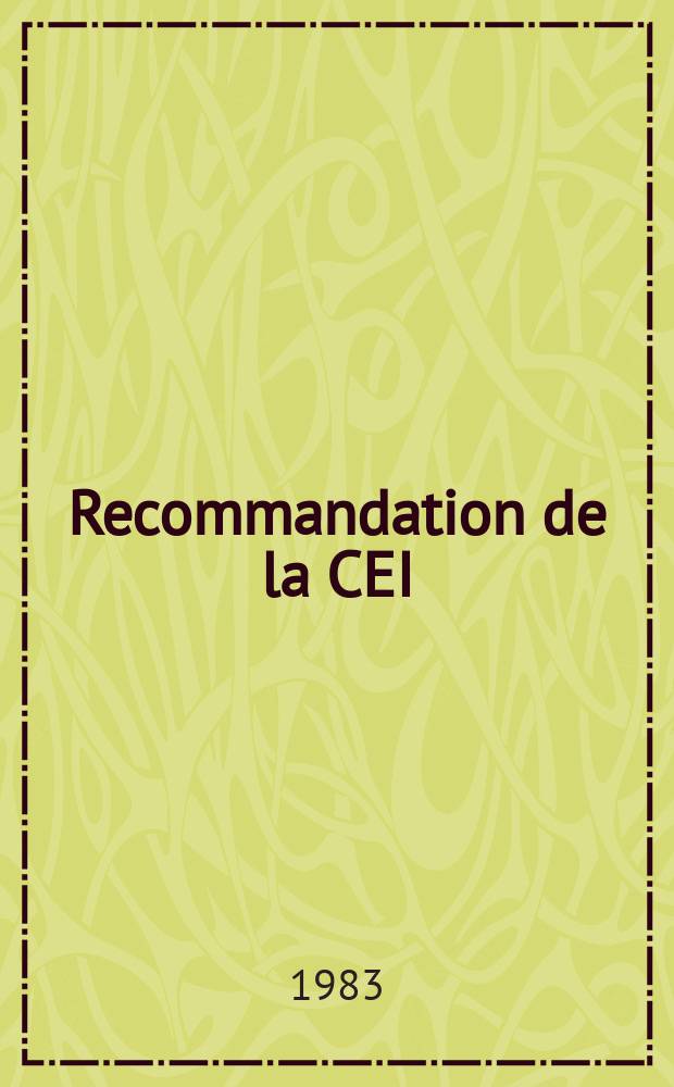 Recommandation de la CEI : Publication : Stabilité de base de temps des magnétoscopes utilises hors de la radiodiffusion