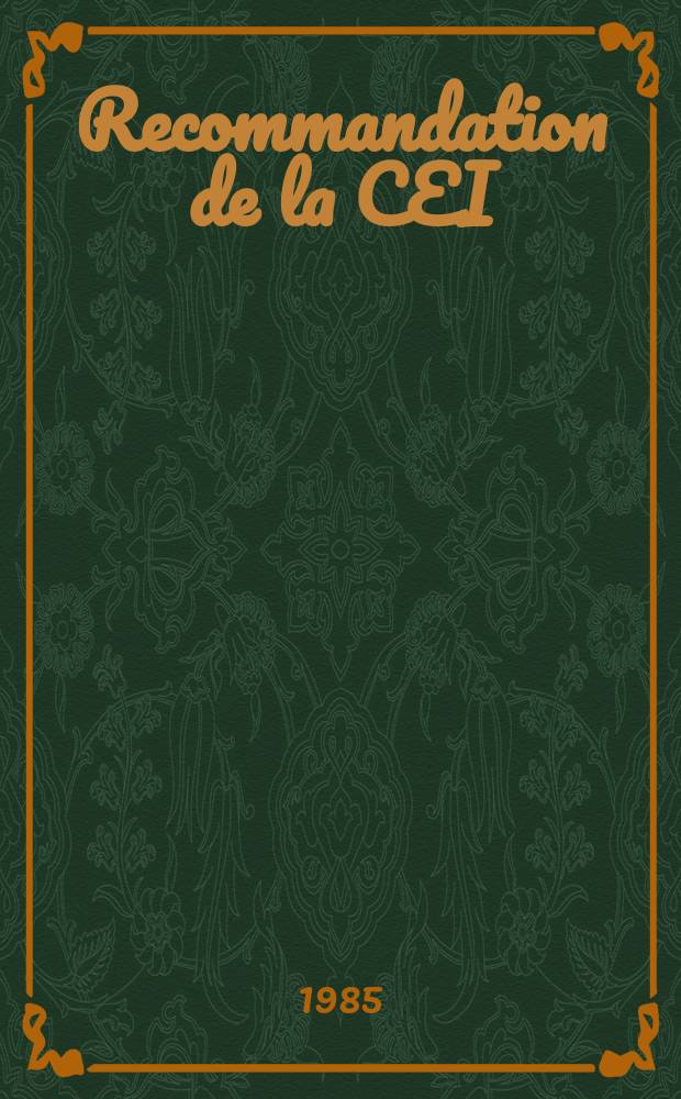 Recommandation de la CEI : Publication : Guide pour la réception , l'exploitation et l'entretien des pompes d'accumulation et des pompes - turbines fonctionnant en pompe