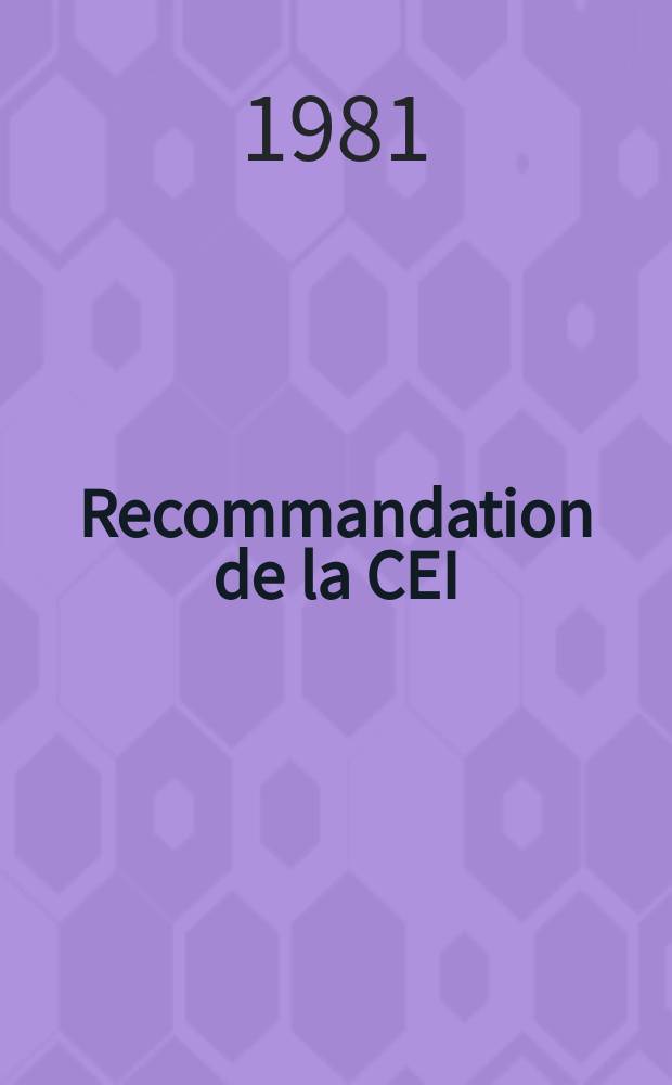 Recommandation de la CEI : Publication : Considérations sur les impédances de références à utiliser pour la détermination des caractéristiques de perturbation des appareils électrodomestiques et les équipements analogues