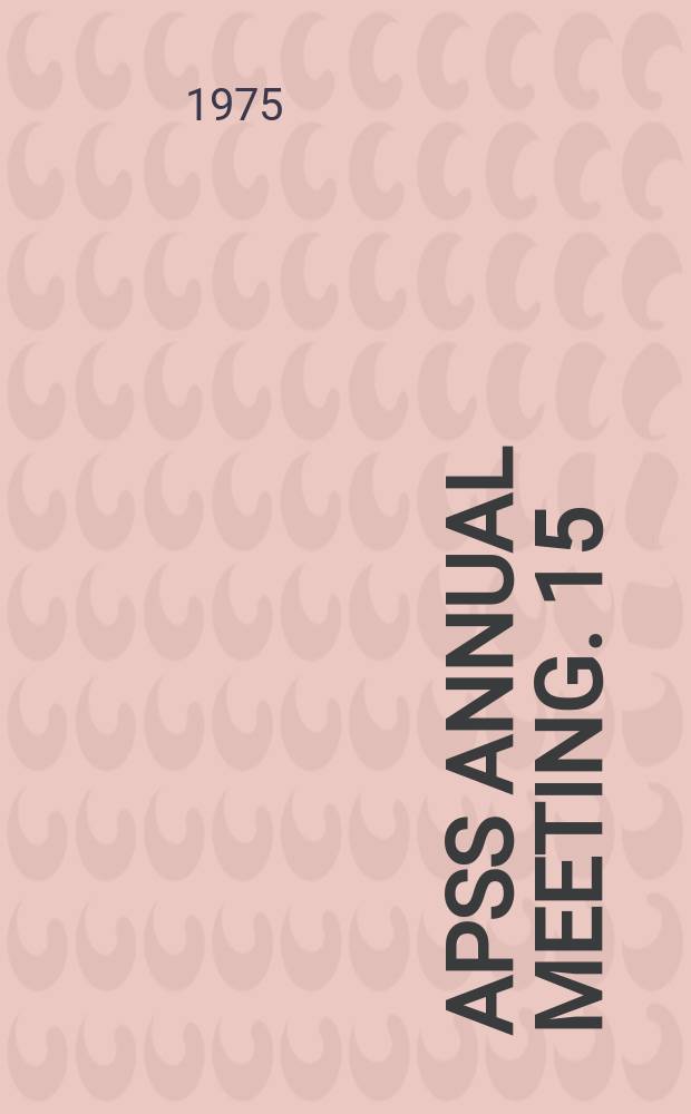 APSS annual meeting. 15 : International sleep research congress, 2d. Edinburgh. 1975