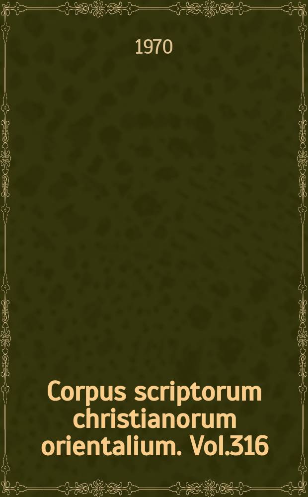 Corpus scriptorum christianorum orientalium. Vol.316 : Syrische Kanonessammlungen, 1
