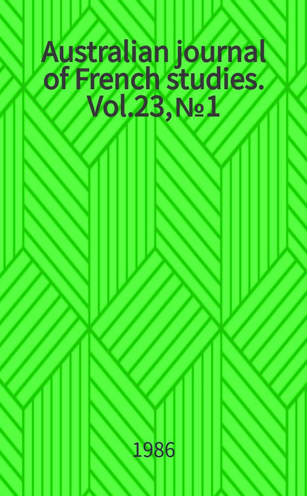 Australian journal of French studies. Vol.23, №1 : George Rudé seminar (4; 1984; Clayton)
