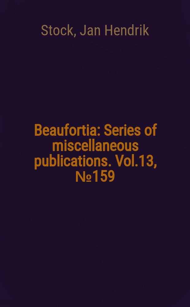 Beaufortia : Series of miscellaneous publications. Vol.13, №159 : Cyclopoida syphonostoma from Mauritius (Crustacea, Copepoda)