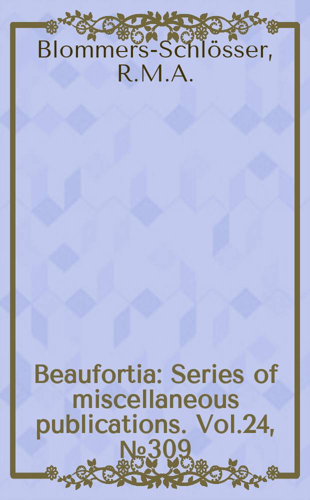 Beaufortia : Series of miscellaneous publications. Vol.24, №309 : Observations on the larval development of some Malagasy frogs, with notes on their ecology andbiology (Anura: Dyscophinae, Scaphiophryninae and Cophylinae)