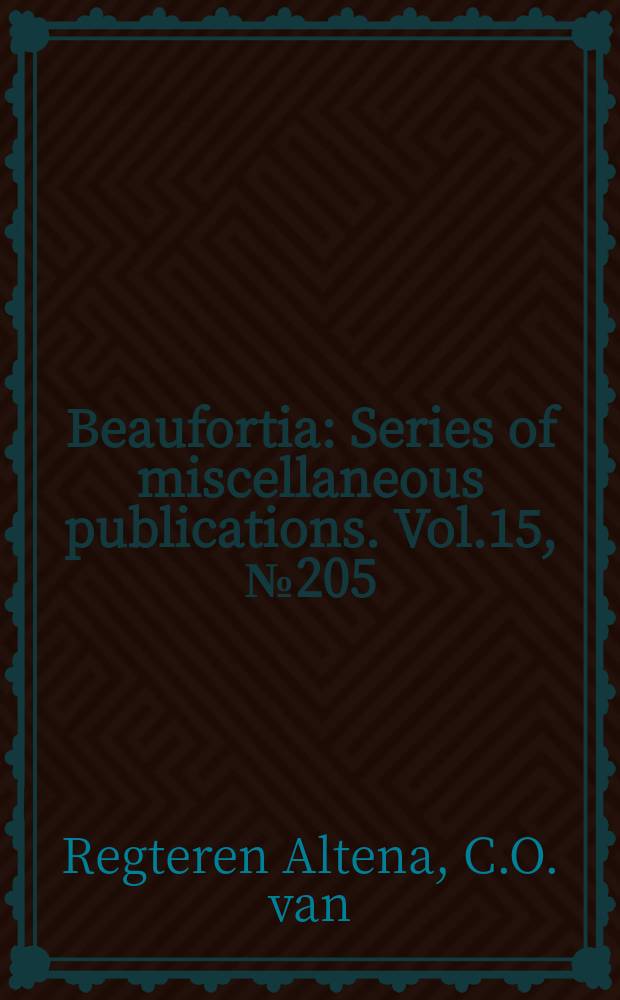 Beaufortia : Series of miscellaneous publications. Vol.15, №205 : On some species of the buccinid genus Babylonia (Mollusca, Gastropoda)