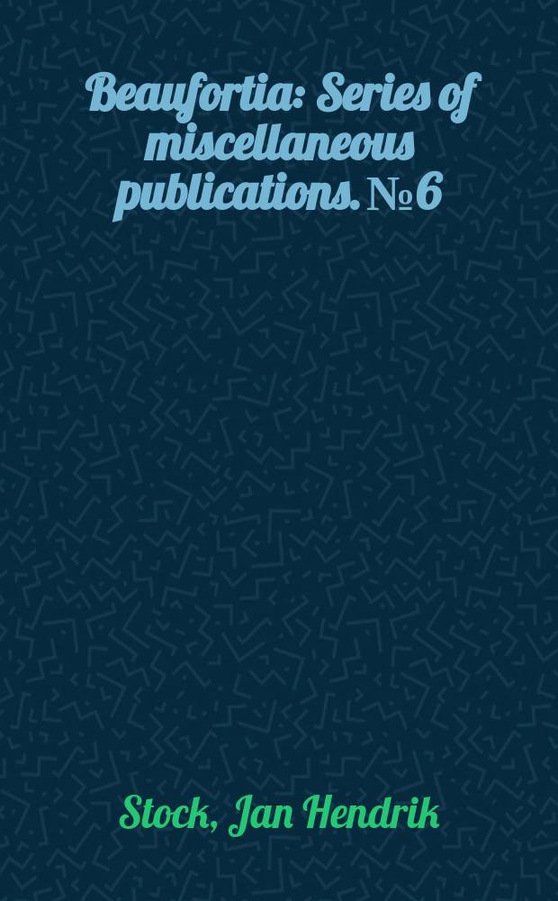 Beaufortia : Series of miscellaneous publications. №6 : Some notes on Notodelphys rufescens Thorell, 1860, new to Dutch fauna