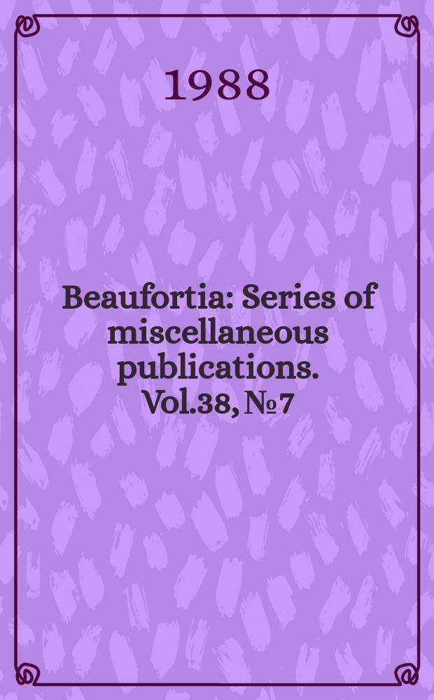 Beaufortia : Series of miscellaneous publications. Vol.38, №7 : Talitridae (Crustacea-Amphipoda)...