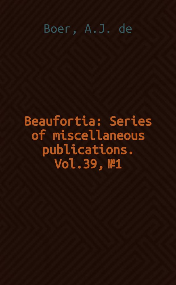 Beaufortia : Series of miscellaneous publications. Vol.39, №1 : The taxonomy and biogeography of the bloetei group of the genus Baeturia Stål, 1866. (Homoptera, Tibicinidae)