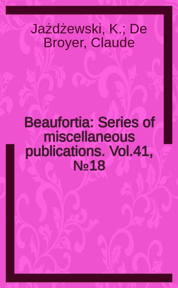Beaufortia : Series of miscellaneous publications. Vol.41, №18 : Morphology and systematic position of the Antarctic and Sub-Antarctic synopiid Cardenio paurodactylus Stebbing, 1888 (Crustacea, Amphipoda)