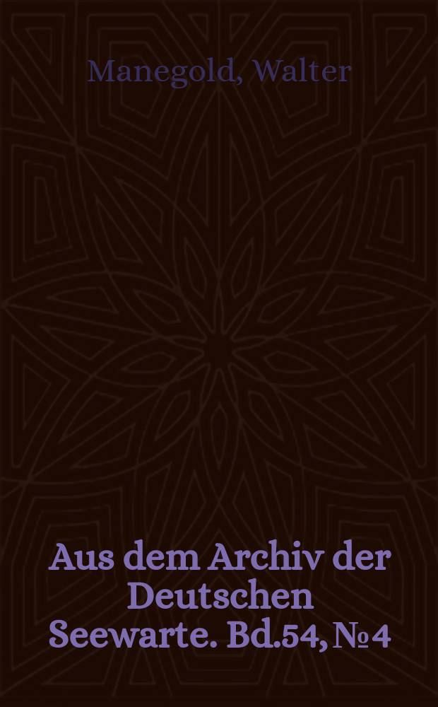 Aus dem Archiv der Deutschen Seewarte. Bd.54, №4 : Die Wetterabhängigkeit der Oberflächenströmungen in den Pforten der Ostsee