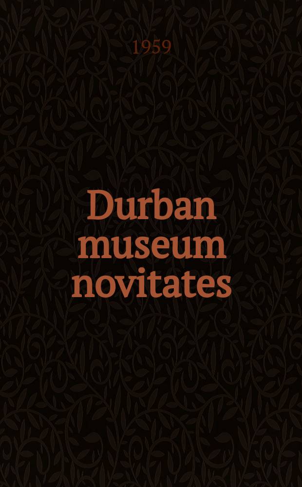 Durban museum novitates : Iss. by the Museum and art gallery, Durban. Vol.5, P.15 : A new subspecies of Lesser long-winged Bat Miniopterus minor Peters, 1867, from the Comoro Islands
