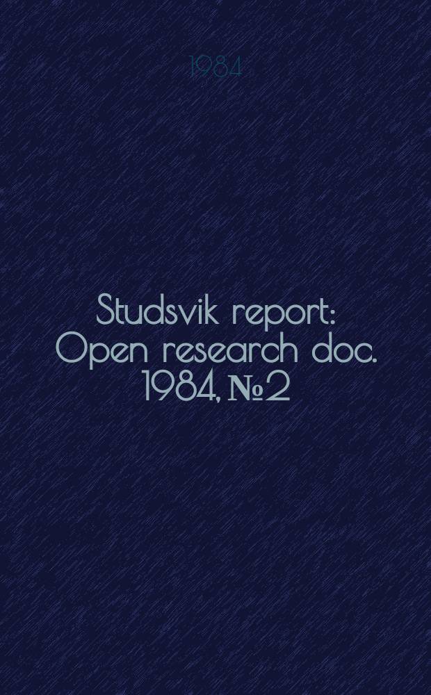 Studsvik report : Open research doc. 1984, №2 : Ny värmepumpteknik